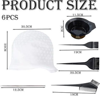 6 Pcs Silicone Highlight Cap Kit Highlight Caps with Coloring Hair Hook Hair Dye Cap Kit highlight cap and hook kit with Hair Coloring Brushes and Needle highlighting cap highlighting kit