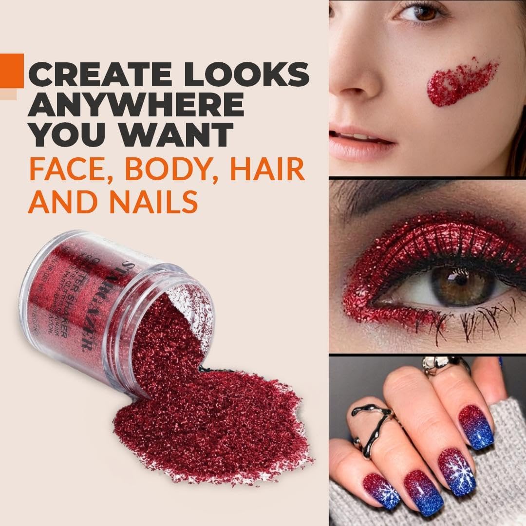 Stargazer Glitzy Body Glitter Shaker Red | Face Body Eyes Hair &amp; Nails Sparkle | Fine Festival Makeup | Cruelty-Free Cosmetic