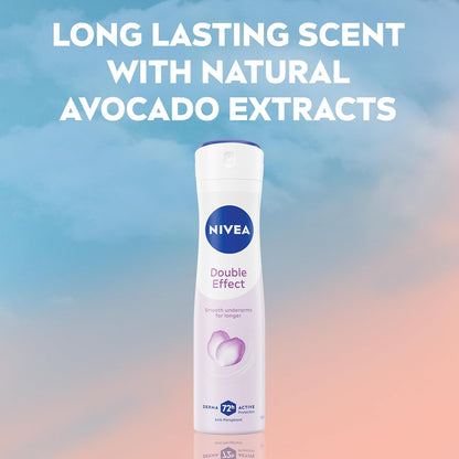 NIVEA Double Effect Anti-Perspirant Deodorant Spray (150ml), Women's Deodorant Spray with 72H Sweat and Odour Protection, Sweat Block for Women with Natural Avocado Extract