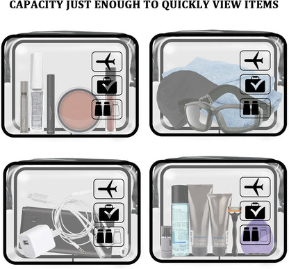 Clear Travel Toiletries Bag, 2 Pcs TSA Approved Toiletry Bag with Zippers Travel Accessories Portable Waterproof Cosmetic Clear Makeup Bag for Women and Men (Black)