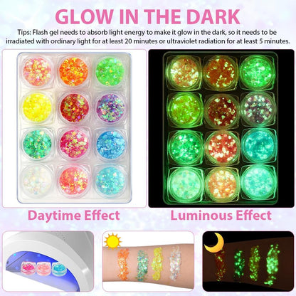 Body Glitter Gel, 12 Colours Face Glitter, Mermaid Sequins Hair Glitter, Chunky Glitters Sparkling Gel for Face, Eye, Body, Hair, Festival Party Makeup Decoration (Style B)