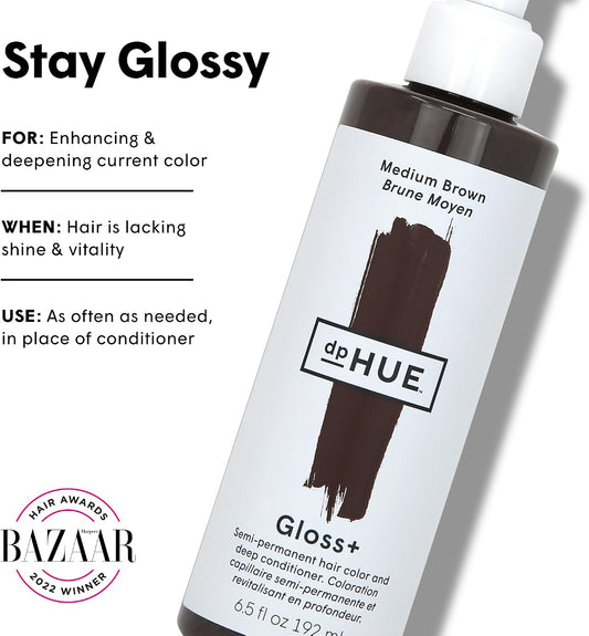 dpHUE Gloss+, Medium Brown - Boosts Fading &amp; Faded Hair Colour - 8-12 Applications per Bottle - Lasts Up to 8 Washes