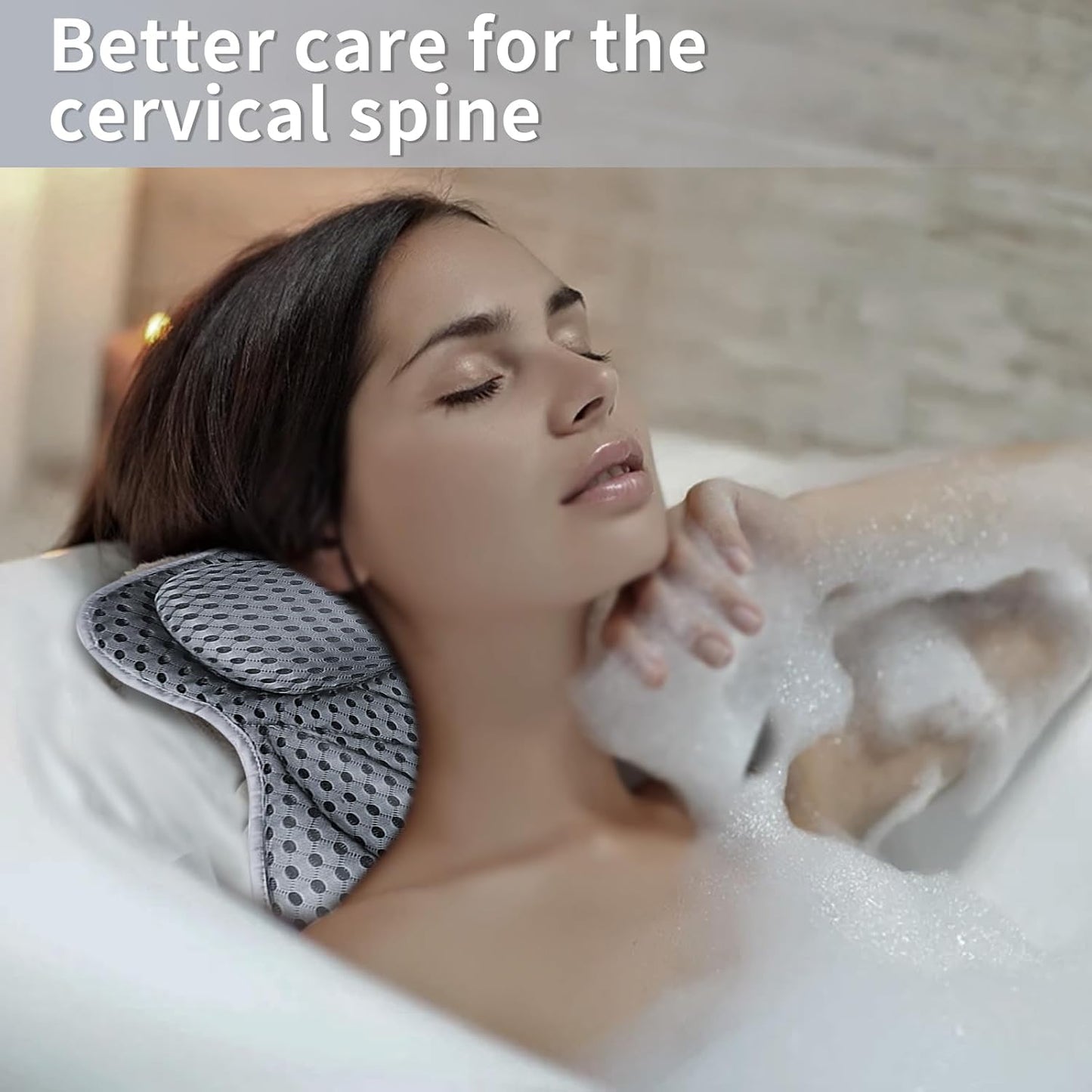 Bath Pillow, 4D Bath Pillows Spa Headrest with 6 Non-Slip Suction Cups for Neck, Back, and Shoulders, Quick-Drying Bath Accessories for Home Relaxation (GRAY)