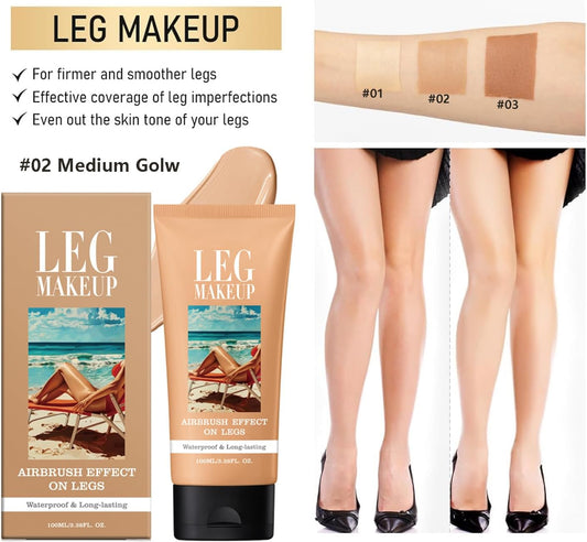 Waterproof Leg Makeup without Transfer with Extra Large Body Makeup Brush, Tattoo Cover for Varicose Veins/Scars, Skin Perfecting Body Foundation, Balances Skin (Medium Glow)