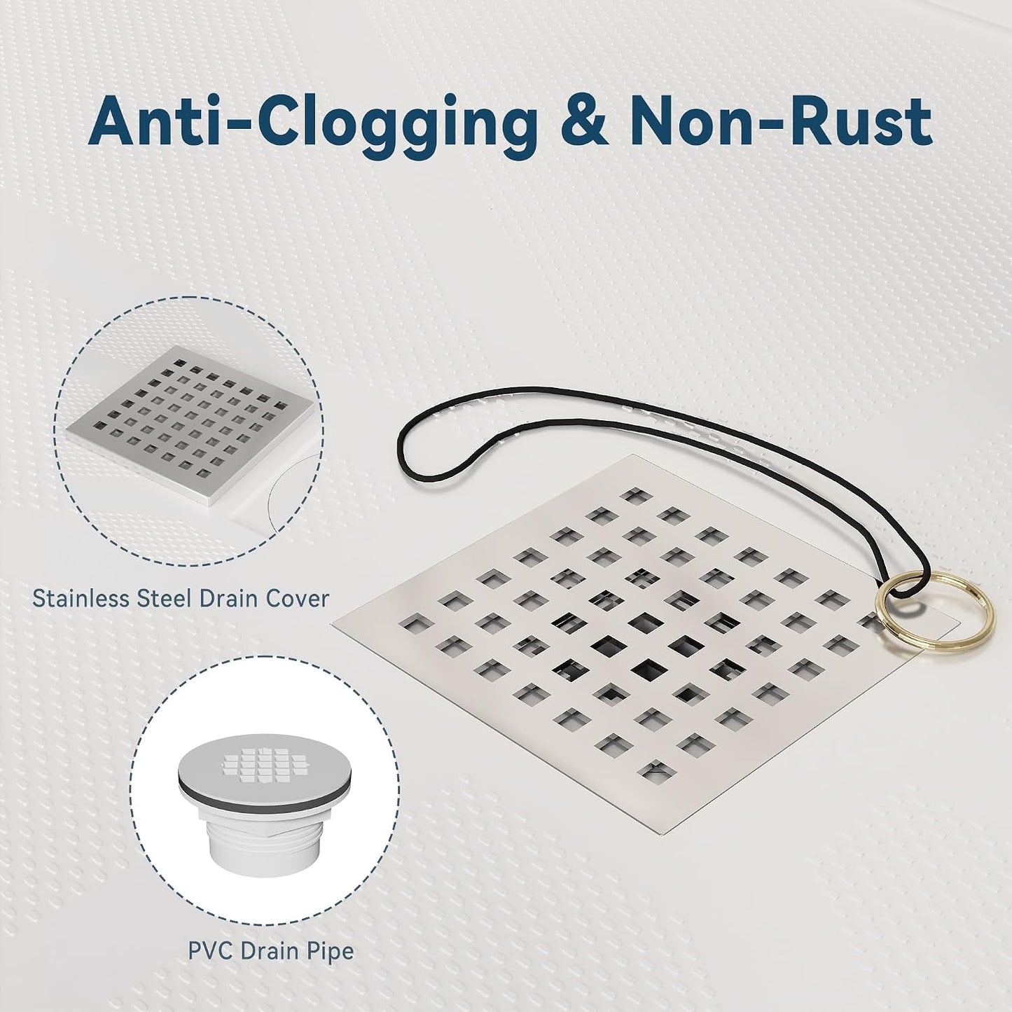 900 x 900 x 10 mm Shower Tray, SMC Shower Pan Base with Drain Assembly &amp; Drain Cover Included, Non-Slip