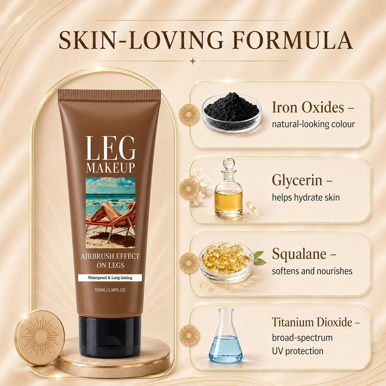 Miracle Da Paris Body Perfector Waterproof Tattoo Cover Up Makeup Full Coverage Leg Foundation Cream with Brush for Daily Wear and Events (1#)