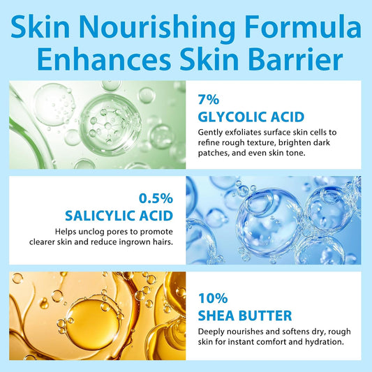 Glycolic Acid Exfoliating Body Stick 7% AHA + 0.5% BHA, Leave-On Body Exfoliator for Rough &amp; Bumpy Skin, Dark Patches, Ingrown Hair &amp; Post-Shave Care, Shea Butter Moisturising Solid Stick 75g