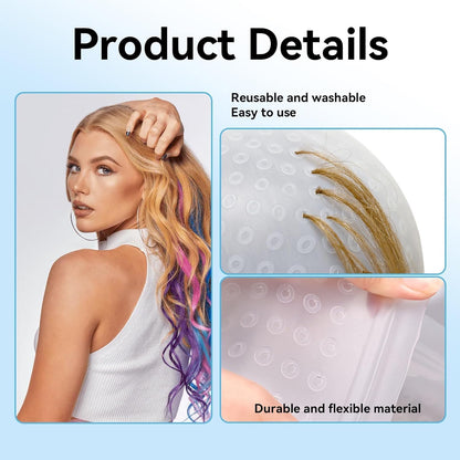 Highlighting Cap,Silicone Highlight Cap,Hair Highlighting Cap with Coloring Hair Hook,Reusable Highlighting Caps,Easy to clean and reusable,for Men and Women,Professional Hair Dyeing,Hairdressing.