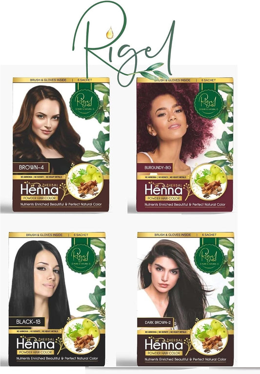 Rigel Herbal Henna Powder BROWN Hair Color Dye Perfect Natural Colouring 60gm (6 SACHET) Ammonia Free