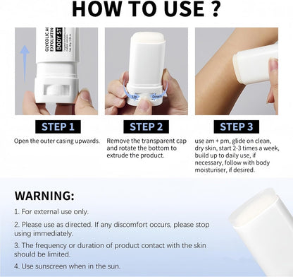 Glycolic Acid Exfoliating Body Stick, Gentle Exfoliating Body Scrub Stick, Glycolic Acid Body Scrub, Body Scrub &amp; Exfoliator for Smooth Skin, Improves Skin Texture &amp; Brightnes, Body Exfoliator