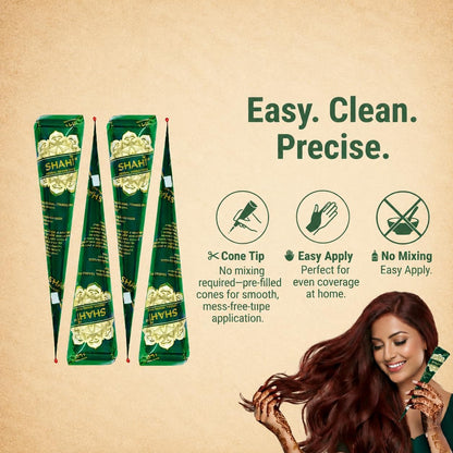 Shahi 100% Natural Henna Cones, Ready to Use Organic Henna Paste Cones, Mehandi Cone Made From Triple Sifted Henna Leaf Powder, Long-lasting Henna Paste for Festivals, Chemical-free (Pack of 3)