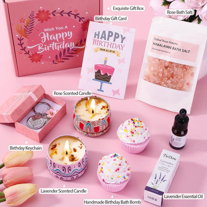 Birthday Pamper Gifts for Women, Happy Birthday Hampers Gift Box for Her, Female Relaxation Self Care Package Birthday Presents for Women Best Friends, Mum, Sister, Auntie, Birthday Basket Gift Ideas