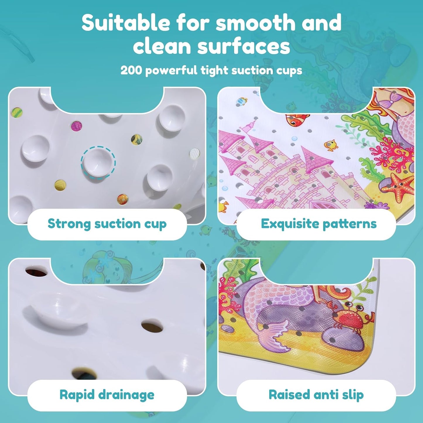 Kids Bath Mat Non Slip Shower Mat, 100x40cm Extra Long Cartoon Baby Bathtub Mats Anti Mould Shower Tub Mats with Suction Cups Machine Washable Bathtub Pad for Baby Children Elderly(Style2)