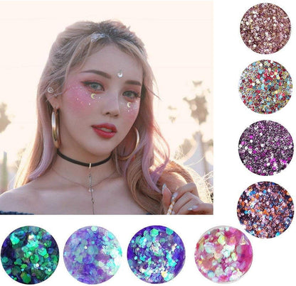 8 Color face Glitter Cosmetic Glitter, for Body, Cheeks and Hair, Festival and Party Beauty Makeup - Includes Long Lasting Fix Gel and Brush