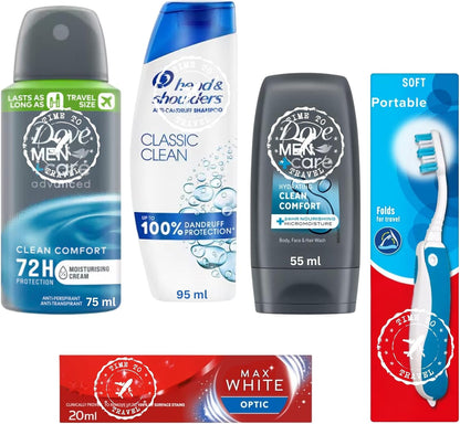 Travel Size Toiletries Essentials Set for Men, Holiday Mini Travel Toiletries Set, All In A Hubsidia Airport Approved Travel Bag