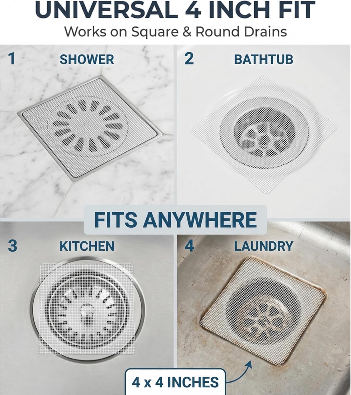 (25 Pack) Disposable Drain Cover &amp; Drain Snake Stickers - 10 cm Square Shower Drain Cover &amp; Hair Catcher for Shower Drain - Perfect for Bath &amp; Kitchen - Mesh Stops Human &amp; Pet Hair