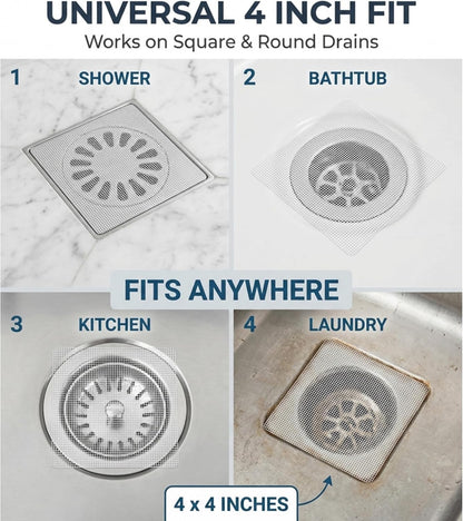 (25 Pack) Disposable Drain Cover &amp; Drain Snake Stickers - 10 cm Square Shower Drain Cover &amp; Hair Catcher for Shower Drain - Perfect for Bath &amp; Kitchen - Mesh Stops Human &amp; Pet Hair