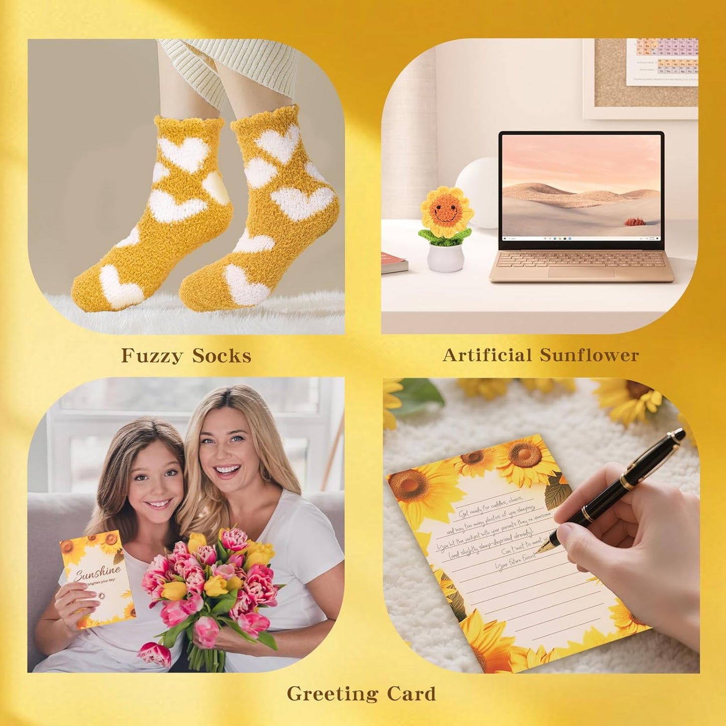 Birthday Hampers Pamper Gifts for Women Sisters - 7 Pcs Sunshine Self Care Gift Basket Set - Friendship Care Package - Cheer Up Thinking of You Gift Box for Her - Get Well Soon Thank You Present