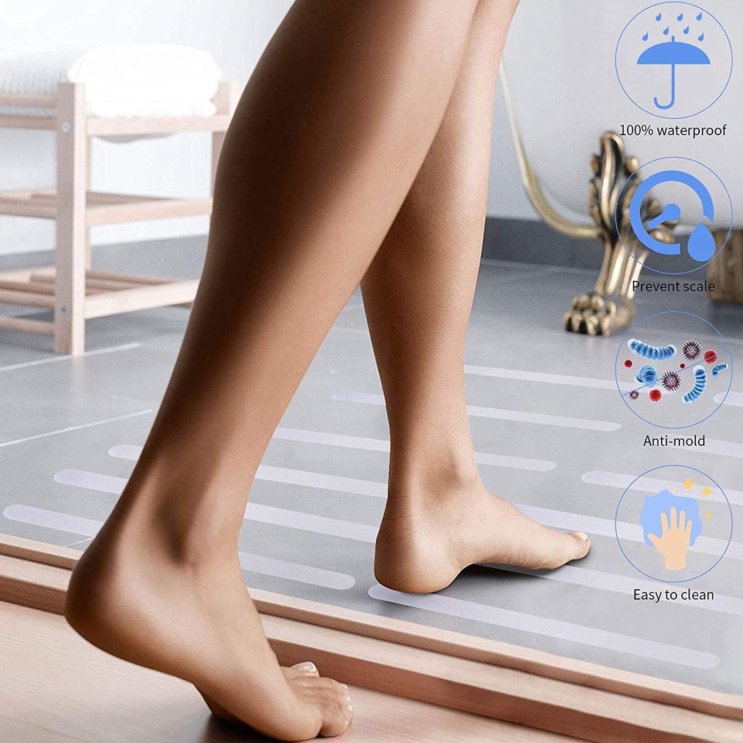 36pcs Transparent Anti Slip Grip Stickers, Clear &amp; Non-Abrasive Textured Baby Bath Stickers for a Better Grip - 20mm x 380mm