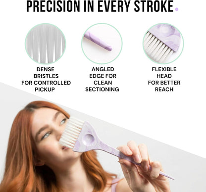 Simply Hair Tint Hair Dye Brushes – Set of 4 - Unique Patterns Hair Brush Set - Ultra-Soft, Flexible Bristles for Root Touch-Ups, Hair Dye, Highlights &amp; Balayage Purple