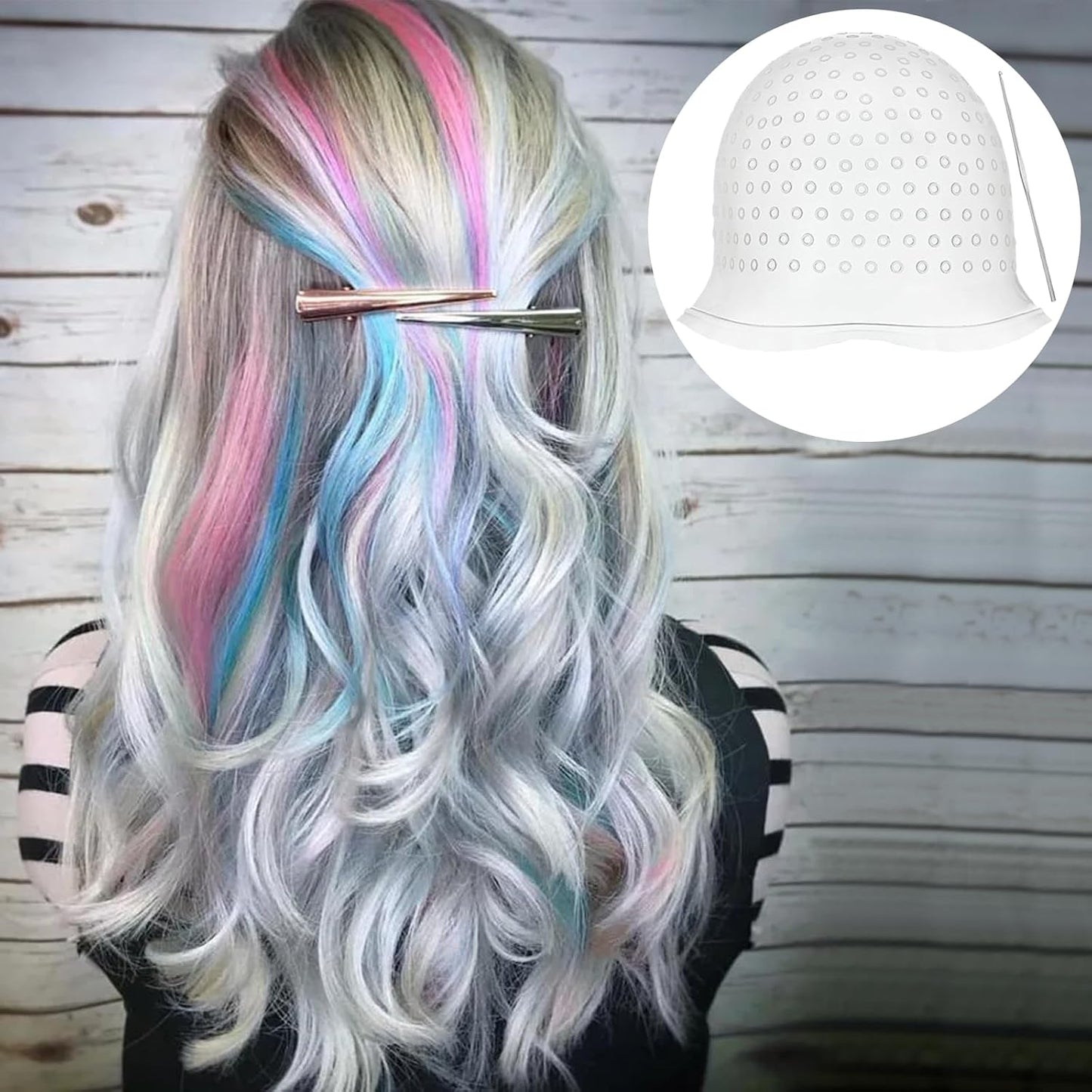 Highlighting Cap Silicone Highlight Hair Cap with Hook Kit, Punched Hole Hair Dye Caps for Coloring Staining, Reusable Hairdressing Tools for Home Salon