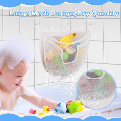 Bath Storage, Large Capacity Holder With Bottom Zipper, Quick Release Bathtub Organizer With Large Pocket, Corner Mesh Basket Bin for Bathroom Toys - White