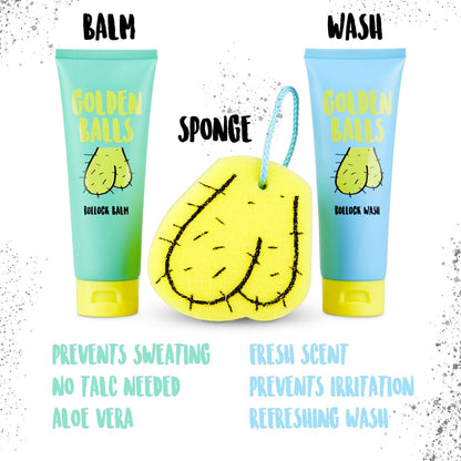 Golden Balls, Balm &amp; Sponge Set - For Your Private Bits - Funny Novelty Gift For Men | Funny Novelty Gift