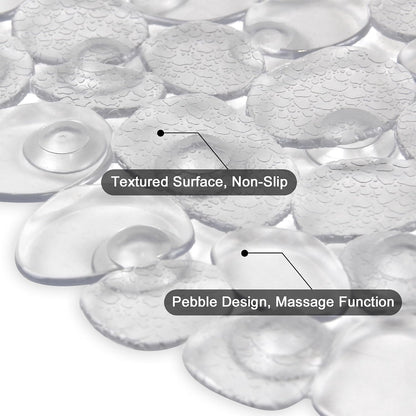 WELTRXE Non Slip Bath Mats for Inside Bath, 69 x 36 cm Clear Pebble Bath Mat Non Slip Anti Mould, Anti Slip Shower Mat, Flexible Oval PVC Bathtub Mat with Suction Cups &amp; Drain Holes, Machine Washable