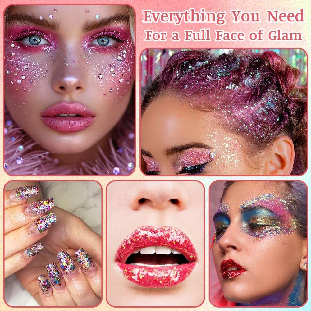 Body Glitter Gel, 18ml Chunky Face Glitter Gel Holographic Mermaid Sequins Sparkling Festival Party Lotion for Face, Eye, Hair, Nail Makeup and DIY Art (Gold)