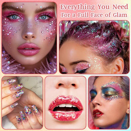 Body Glitter Gel, 18ml Chunky Face Glitter Gel Holographic Mermaid Sequins Sparkling Festival Party Lotion for Face, Eye, Hair, Nail Makeup and DIY Art (Gold)