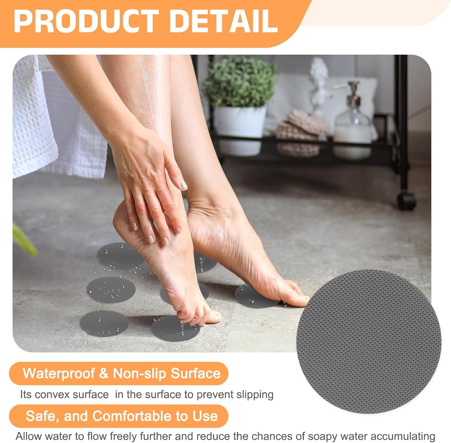 sourcing map 24pcs Non-Slip Bathtub Stickers,PEVA Anti-Slip Shower Stickers Showers Treads Round Appliques with 2 Pcs Scraper for Bath Tub Shower Stairs, Grey