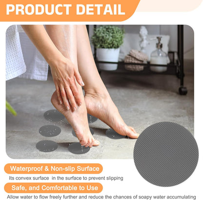 sourcing map 24pcs Non-Slip Bathtub Stickers,PEVA Anti-Slip Shower Stickers Showers Treads Round Appliques with 2 Pcs Scraper for Bath Tub Shower Stairs, Grey