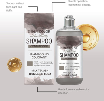 3-in-1 Hair Colour Shampoo, Herbal Shampoo with Milk Tea Ase Colour, Fast-Acting Formula, Semi-Permanent Grey Coverage, For Smooths And Beautiful Hair, Restores Shine(1)