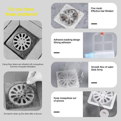 Drain Hair Catcher 10cm x 10cm, Shower DrainCover Hair Catcher/Shower Drains Mesh Sticker For Shower Drains Disposable Hair Sticker Rectangle ShowerDrain Mesh for Bathroom Kitchen(40PCS)
