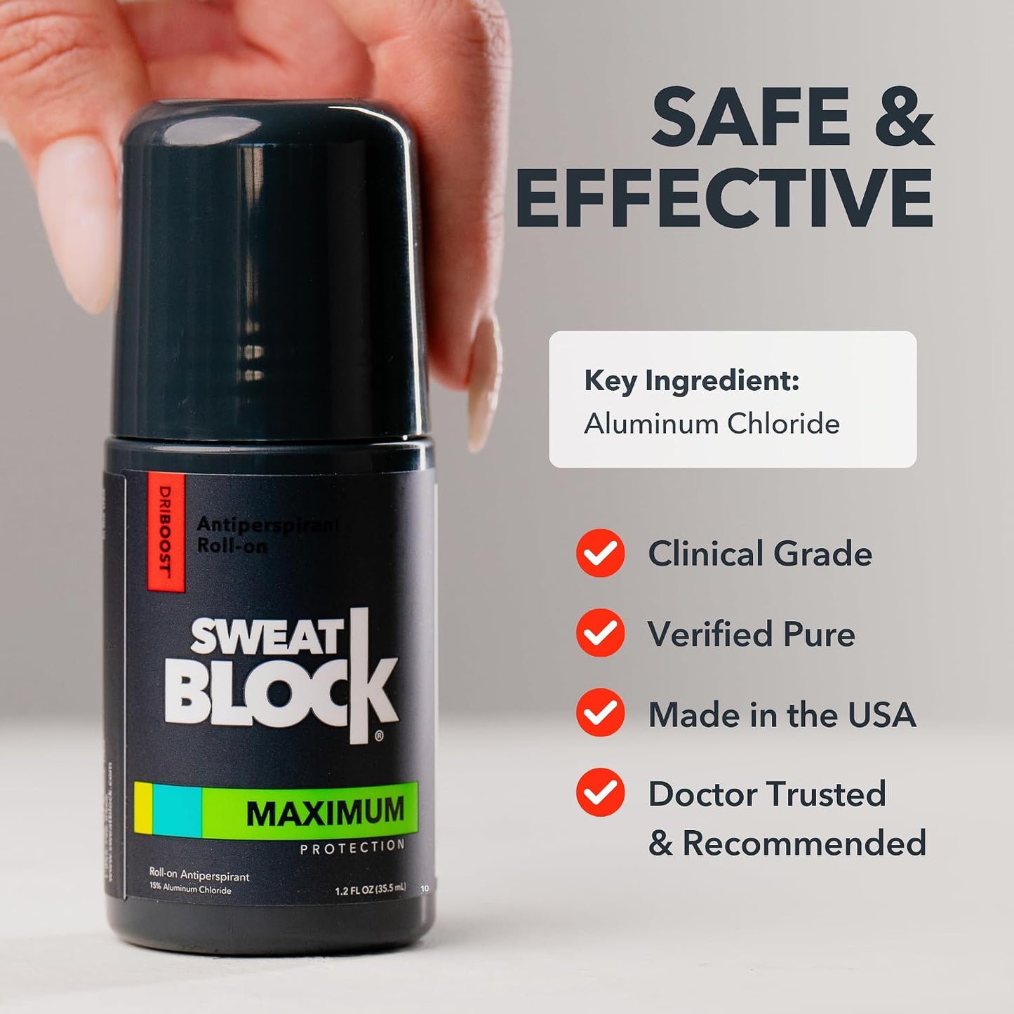 SweatBlock Antiperspirant Roll-on - Maximum Clinical Strength Antiperspirant for Women &amp; Men perfect for Hyperhidrosis, Excessive Sweat, &amp; Odor - Block Sweat for Days Per Use - 1.2 FL OZ