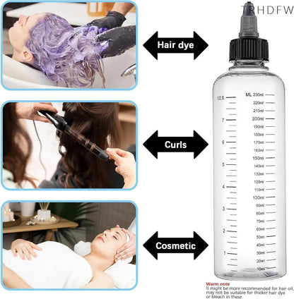 2-pack Hair Dye Bottle, 8.5oz Capacity, Screw Cap, Plastic, Graduated Measuring Cup