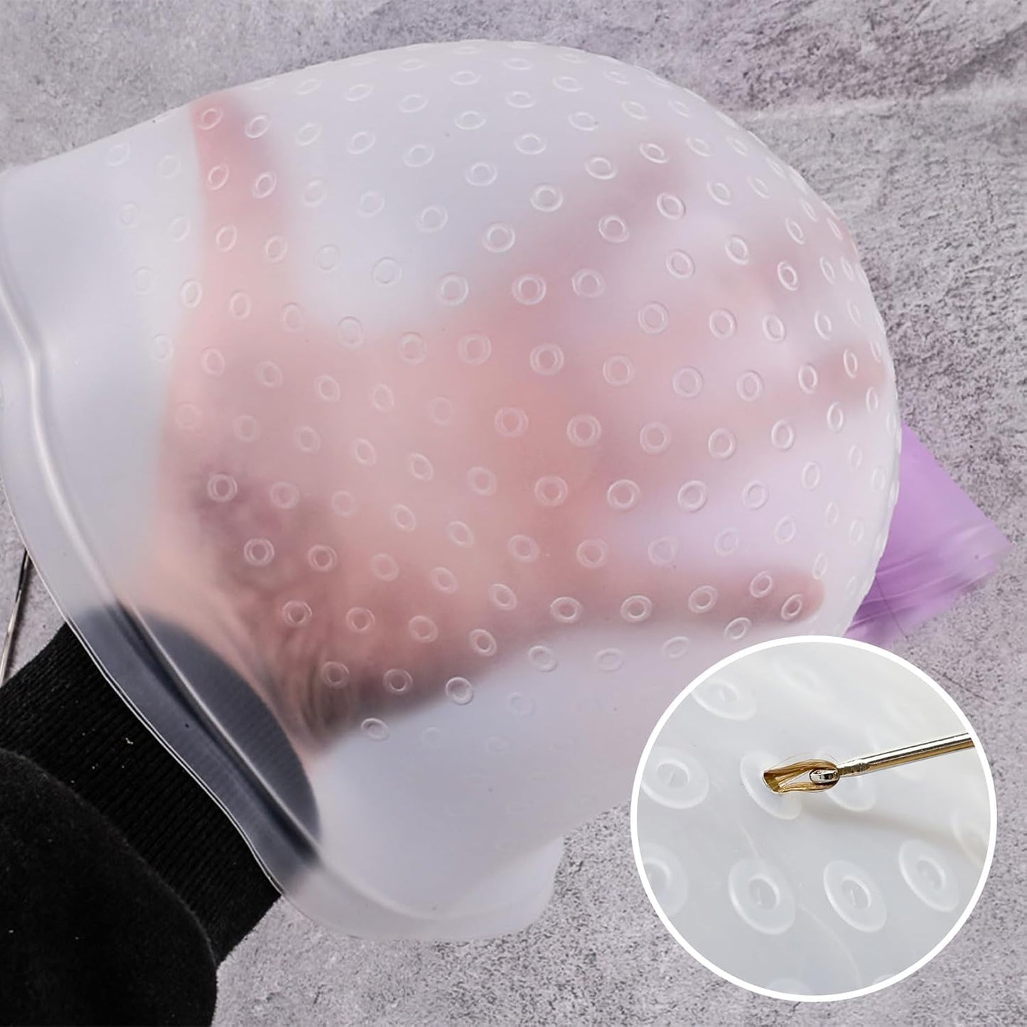 Reusable Silicone Highlighting Cap with Hook Needle – Pre-Punched Hair Highlight Hat for Colouring, Professional Hair Dye Tool for Salon &amp; Home Use (1 Piece)