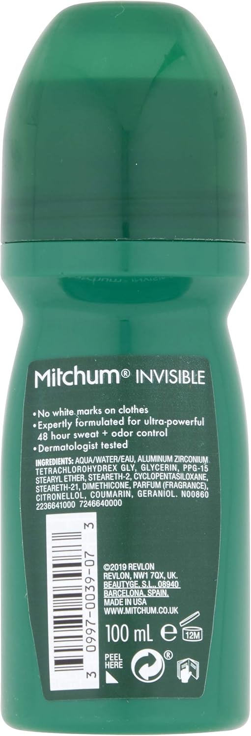 Mitchum Invisible Men 48HR Protection Roll On Anti-Perspirant &amp; Deodorant, No White Marks, Alcohol Free, Pure Energy 100 ml 7246640000 - Packaging May Vary