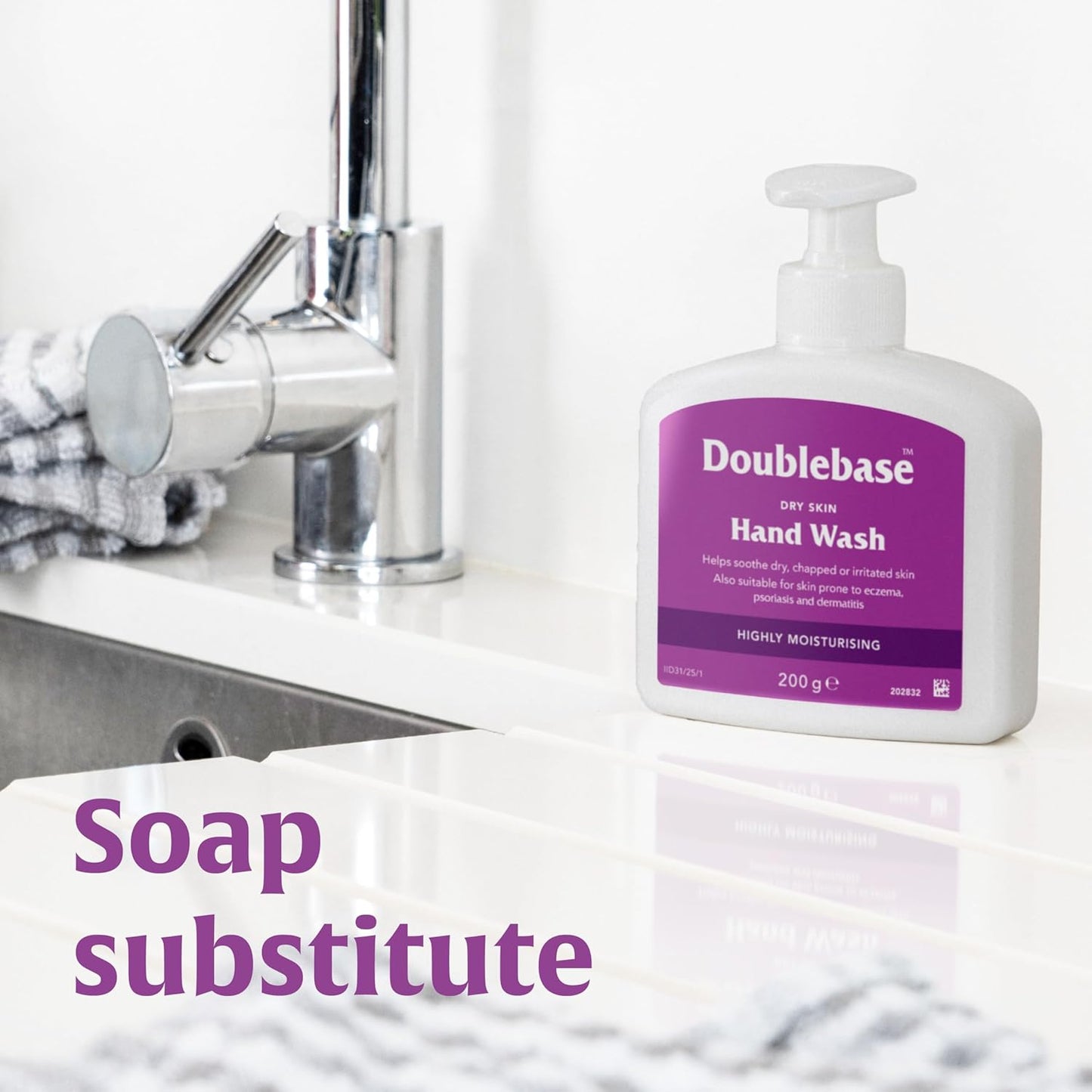 Doublebase Dry Skin Hand Wash. Moisturising, Non-Foaming. Also Suitable for Skin Prone to Eczema and Psoriasis, Soap and SLS Free (Packaging May Vary), 200g