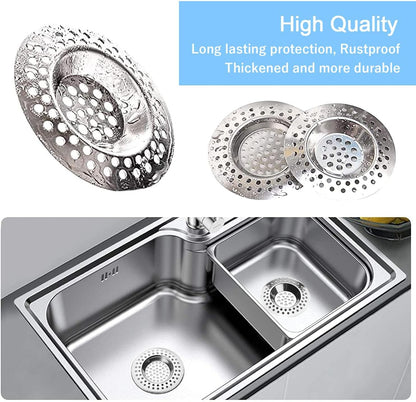 Tomario Stainless Steel Kitchen Sink Strainer Plug, Standard Strainer Drain Protector Hair/Food Catcher for Bathroom, Kitchen, Shower (External Diameter 7cm, Inner Diameter 3.3cm, Pack of 2)