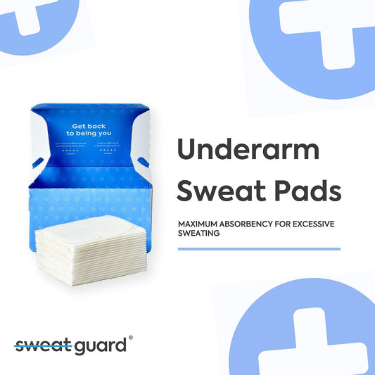 SWEAT GUARD® Pack Of 100 Disposable Underarm Sweat Pads For Women &amp; Men. Maximum Perspirant Protection Anti Sweat Pads For Dry Armpits. Keeps Underarms &amp; Clothes Dry, Self Adhesive, 9.5cm x 11.5cm.