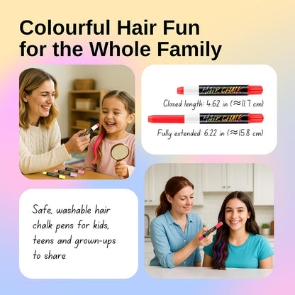 Straame Washable Hair Chalk Set (10 Colours) — Twist-Up Chalk Pens, Easy Apply, Shampoo Rinse-Off Temporary Hair Dye For Kids, Teens &amp; Adults | Fun Streaks for Parties, Birthdays &amp; School Dress-Up