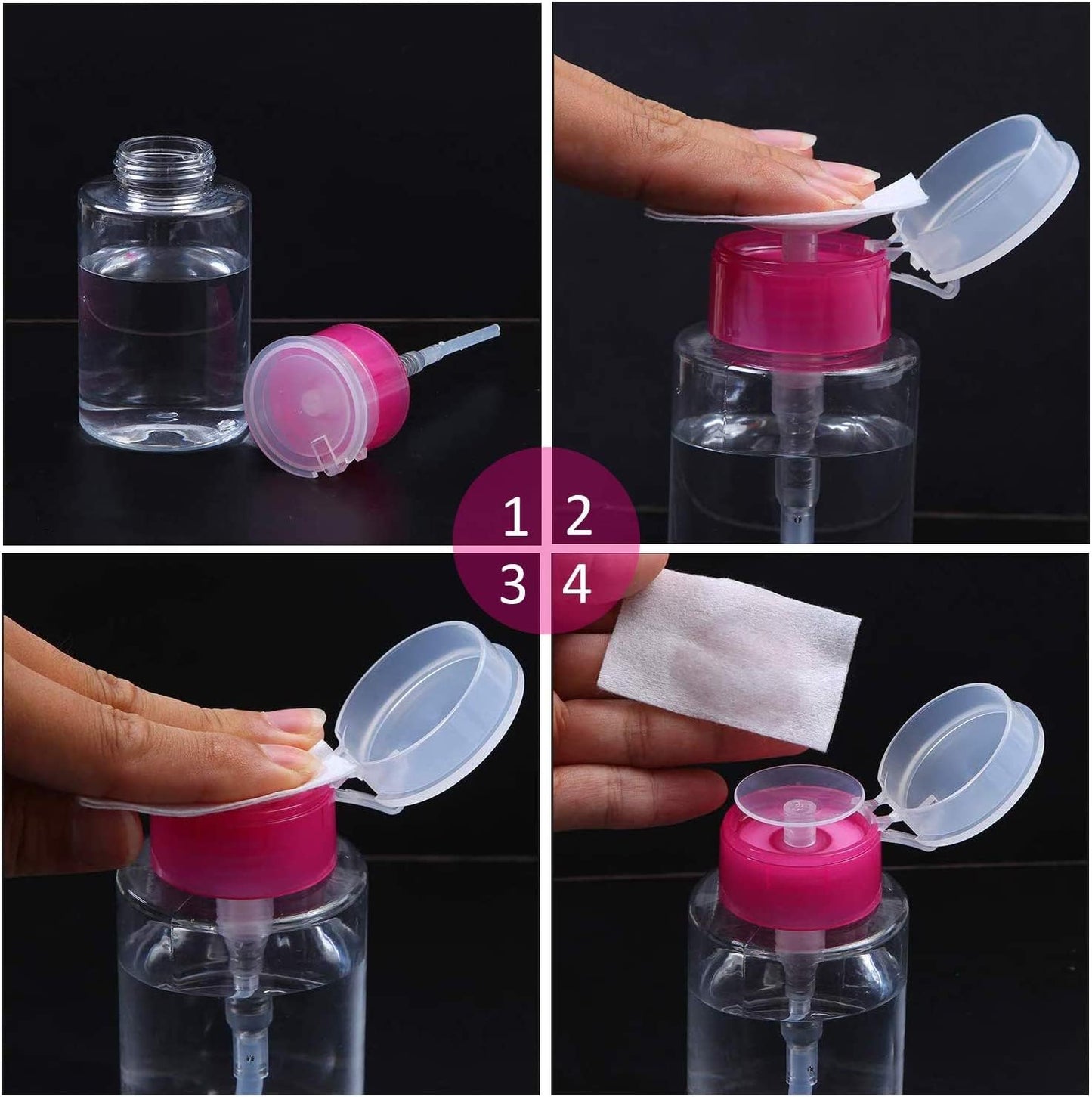 Nail Polish Remover Pump Bottle Dispenser 180 ML Push Down Cleanser Bottle Travel Empty Liquid Container for Nail Varnish Remover &amp; Makeup Remover Nail Art Tool(2 Pack)