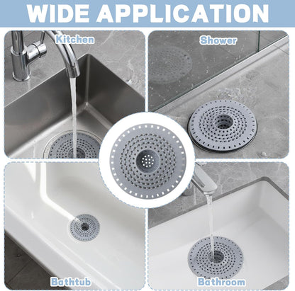 2 Pack Silicone Shower Drain Hair Catcher, Hair Stopper Drain Cover, Sink Strainer Filter, Anti-Clog Hair Catcher for Bathroom Bathtub Kitchen, Grey, Easy to Install &amp; Clean