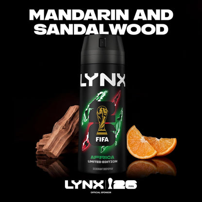 Lynx Africa the G.O.A.T. of fragrance Aerosol Bodyspray 48 hours of odour-busting zinc tech deodorant to finish your style 6x 150 ml