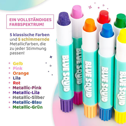Blue Squid Hair Chalk for Girls Pens – 10 Vibrant Temporary Hair Colour Chalks for Kids - Ideal Christmas, Birthday Gifts for Girls &amp; Teens - Kid Safe, Washable Hair Dye for Ages 6 7 8 9 10 11 12