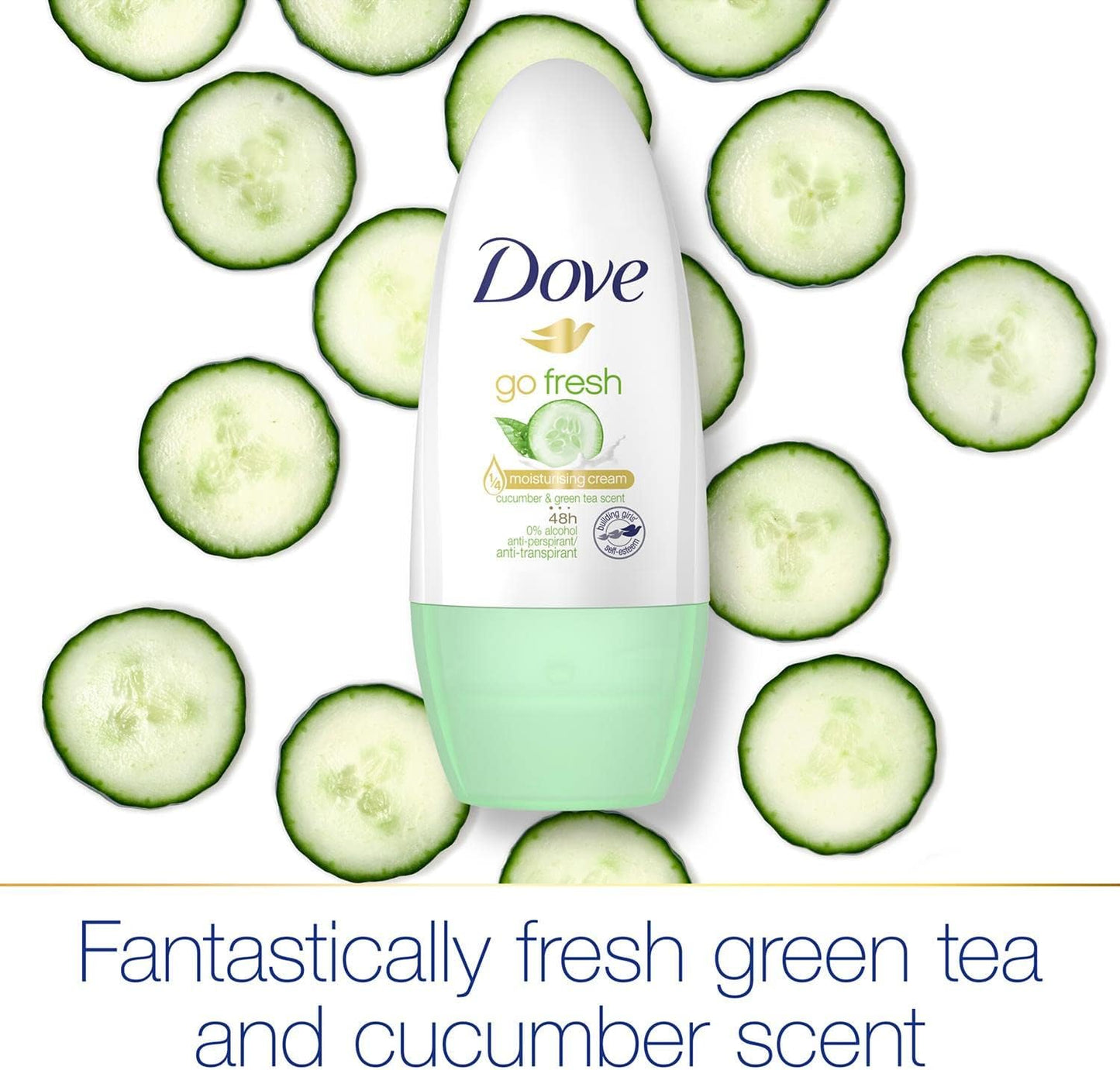 6 x Dove 48H protection Anti-perspirant Roll On 50 ml - Cucumber &amp; Green Tea