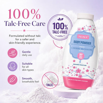 Nuage Talc-Free Body Powder 4 Pack, 250g Each – Lavender, Rose, Cherry Blossom &amp; Waterlily, Moisture-Absorbing Fragranced Powder, Helps Prevent Chafing, Leaves Skin Soft &amp; Smooth