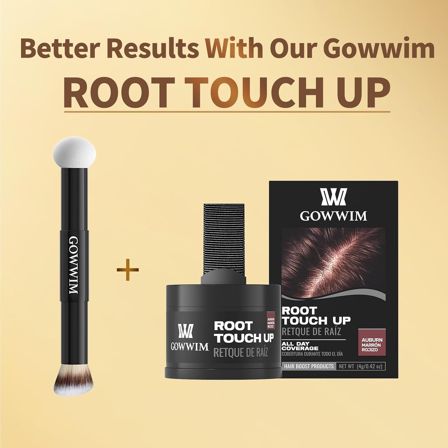 Gowwim 10g Root Touch up Powder with Brush, Gray Hair Cover up Hairline Powder for Women &amp; Men Sweatproof Root Cover up Long-Lasting for Thinning &amp; Loss Hair Black