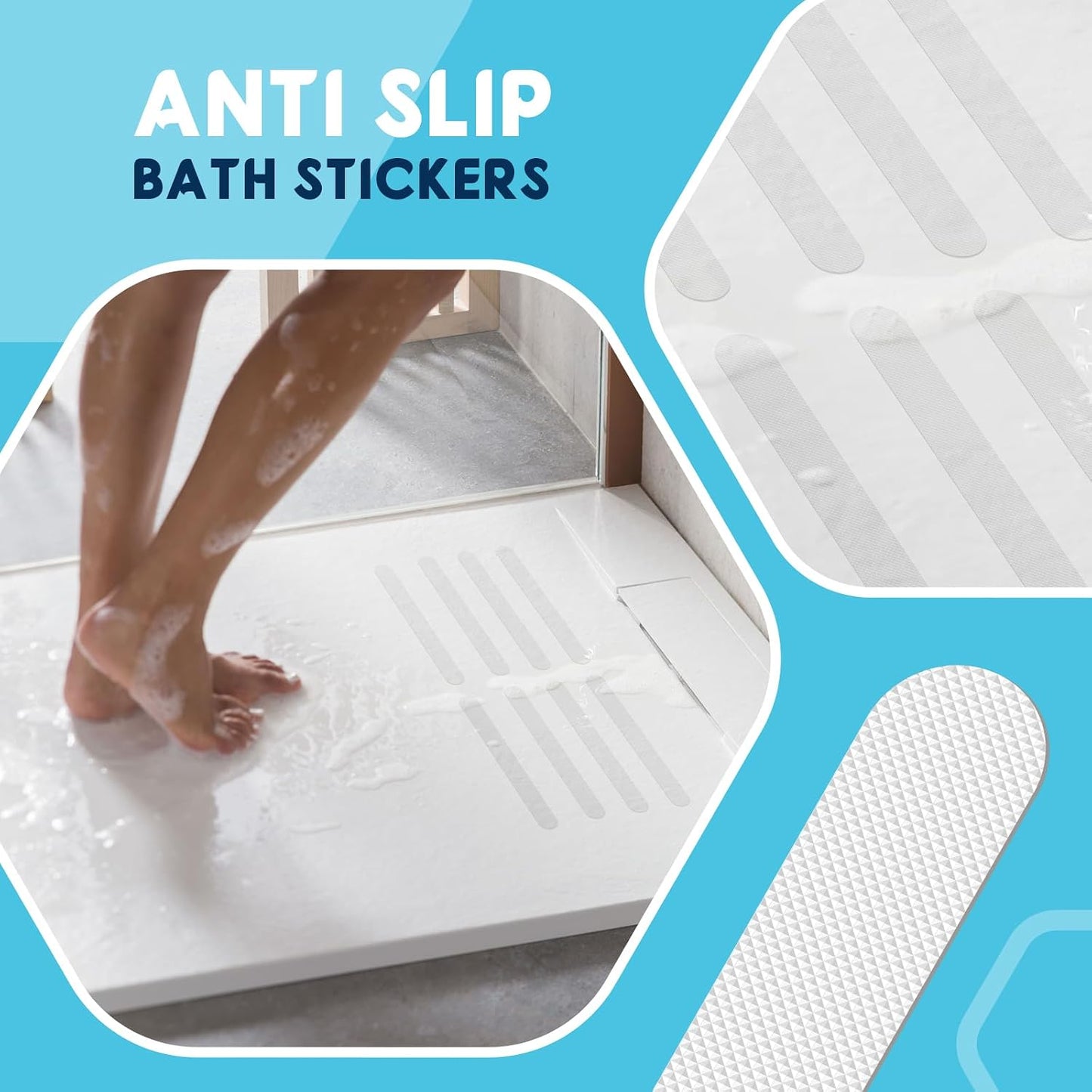 36PCS Non Slip Bath Stickers, Safety Anti Slip Bath Stickers(20x200mm) | Transparent Bath Stickers Non Slip, for Bathroom Bathtub Staircase Floor